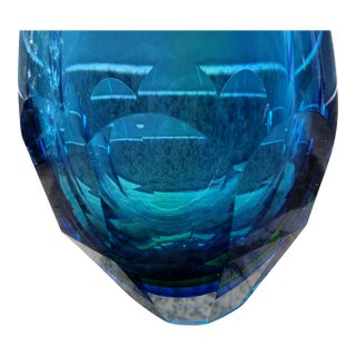 1960's Czech Art Deco Faceted Blue Fishtail Vase - Cobalt Sommerso - Attributed to Moser For Sale