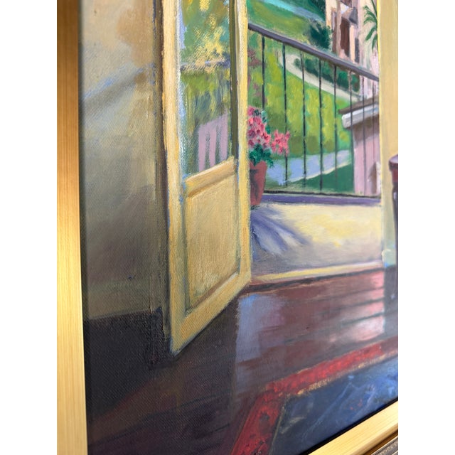 Vintage Mediterranean Villa Interior Oil Painting on Canvas – Framed For Sale - Image 10 of 12