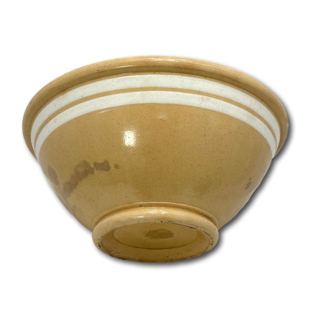 Mid 19th Century Antique Large Thick & Heavy 15 Inch Size Double Cream Banded Yellow Ware Kitchen Mixing Bowl Circa Mid 1800s For Sale - Image 5 of 18