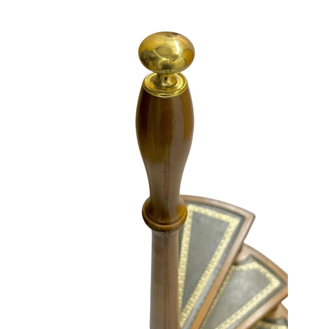 Mid 20th Century Vintage English Wood Library Spiral Step Ladder With Green Tooled Leather Tread Insets For Sale - Image 5 of 18