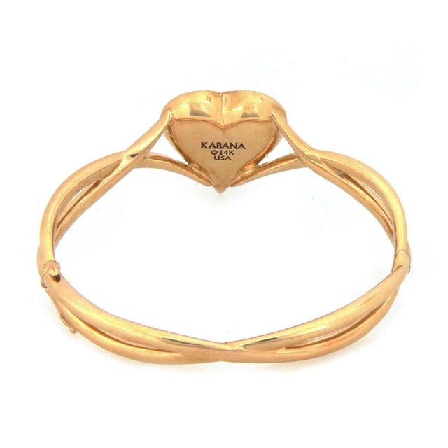 Contemporary Kabana Multi Color Gems & Diamonds 14k Yellow Gold Heart Bangle Bracelet For Sale - Image 3 of 6