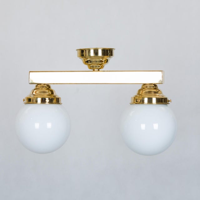 1930s Functionalist Wall Lamp with Opaline Glass Globe, 1930s For Sale - Image 5 of 5