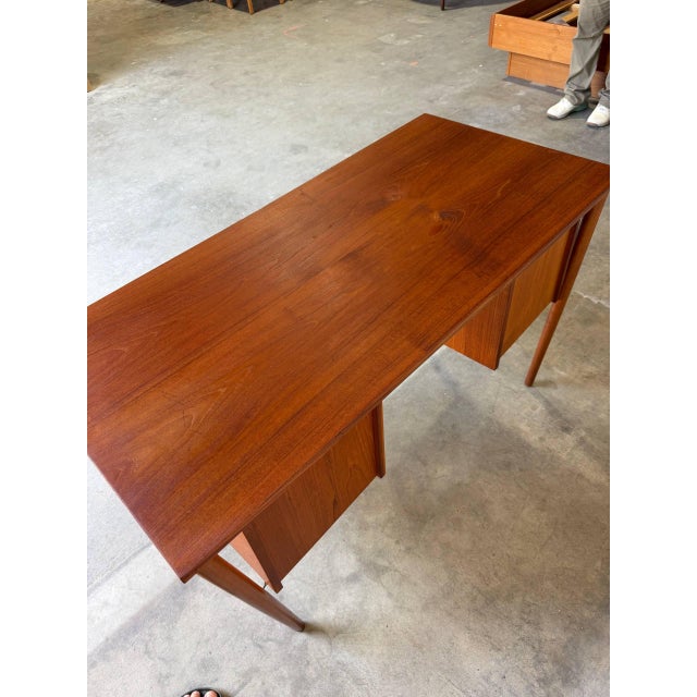 1960s Vintage Danish Mid Century Modern Teak Writing Desk Vanity Scandinavian Modern For Sale - Image 5 of 10