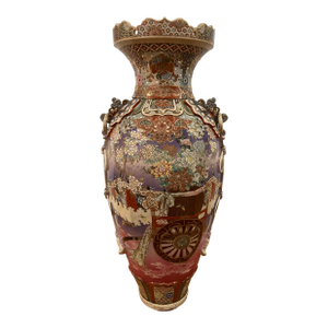 Late 19th Century Lavender Satsuma Oversized Floor Vase With Enamel and Butterfly Handles