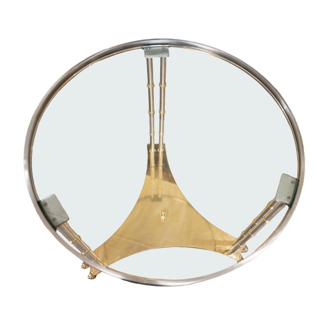 French Modern Round Occasional Table of Brushed Chrome and Brass - Maison Jansen For Sale - Image 9 of 11