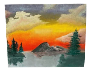 Bob Ross Style Acrylic Sunset Painting Colorful Landscape