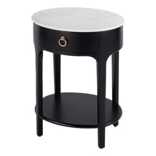 Ellen 18.25 in. W Oval Marble and Wood 1 Drawer Nightstand, Black For Sale