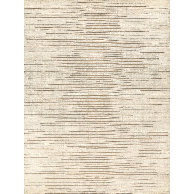 Beige Exquisite Rugs Mixed Texture Hand-Knotted New Zealand Wool & Bamboo Silk Beige Rug-9'X12' For Sale - Image 8 of 8
