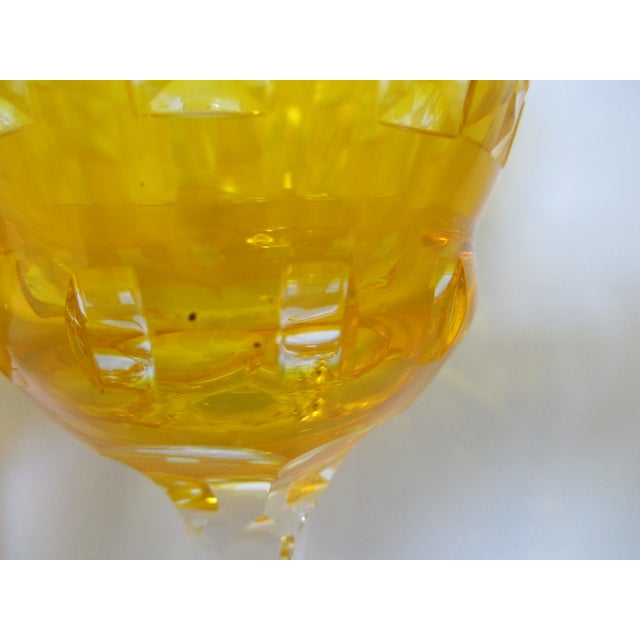Bohemian Canary Yellow Cased Cut to Clear Vintage Wine Glasses - a Pair For Sale - Image 4 of 13
