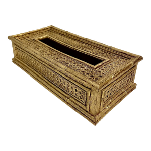 Gilt Faux Bamboo & Faux Caning Tissue Box Holder or Cover