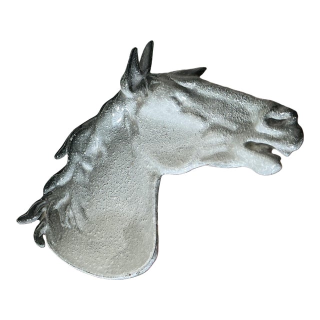 Mid 20th Century Modern Ceramic-Coated Cast Iron Sculptural Equestrian Horse Head Catchall Dish – 9” For Sale