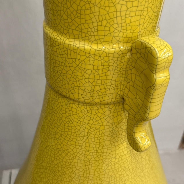 Ceramic Large Lemon Yellow Crackle Glazed Ceramic Vase For Sale - Image 7 of 11