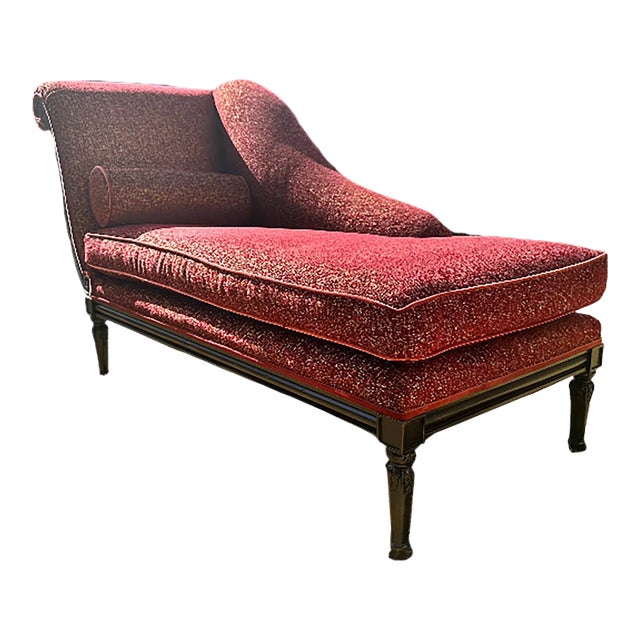 Antique Chaise Longue With Garment-Colored Fabric Upholstery For Sale