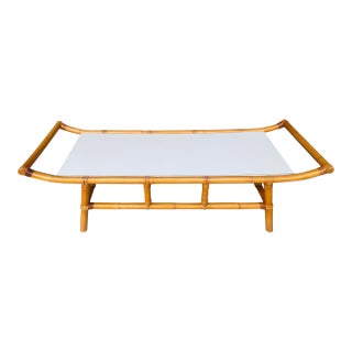 1960s Rattan and Bamboo Pagoda Low Coffee Table by Turtle and Crane - John Wisner for Ficks Reed Style For Sale