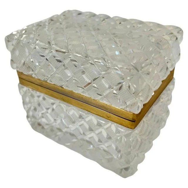 Cut Crystal Lidded Box in the Style of Baccarat With Brass Closure For Sale - Image 12 of 12