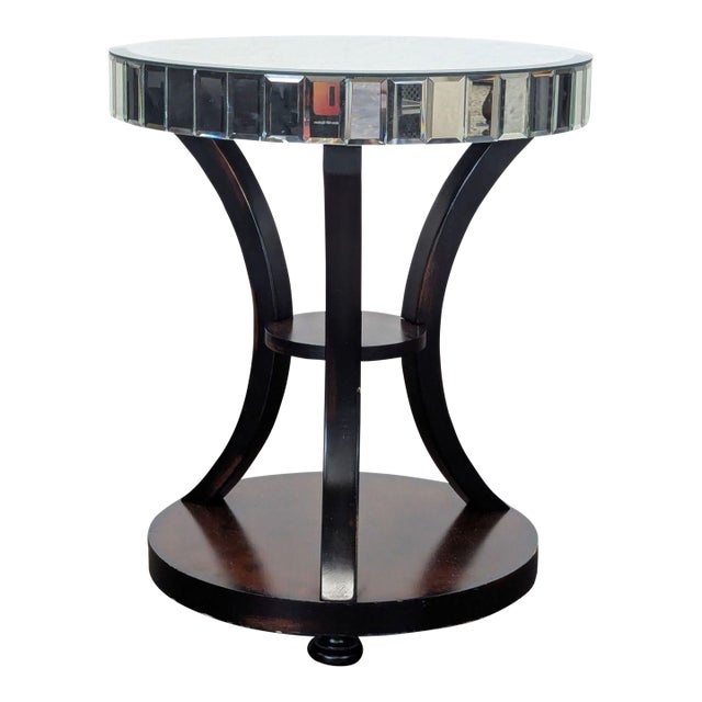 Z Gallerie Mirrored Accent Table With Wood Base For Sale