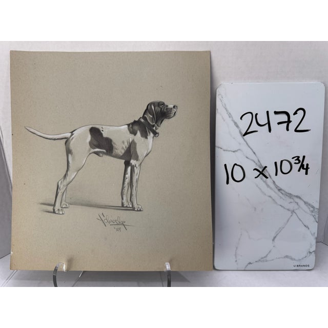 1940s Original Signed Graphite Illustration of Pointer Hunting Dog Portrait, 10.75 × 10 In. For Sale In Atlanta - Image 6 of 6