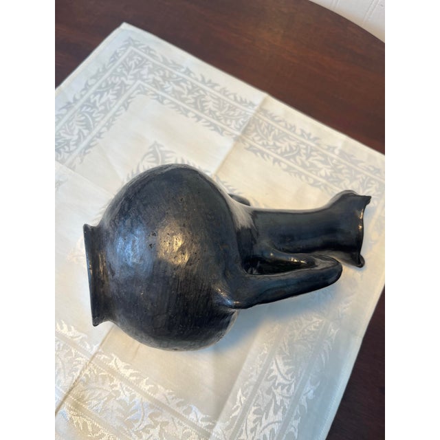 Antique Early Santa Clara Pueble Blackware Pottery Wedding Vase For Sale - Image 4 of 6