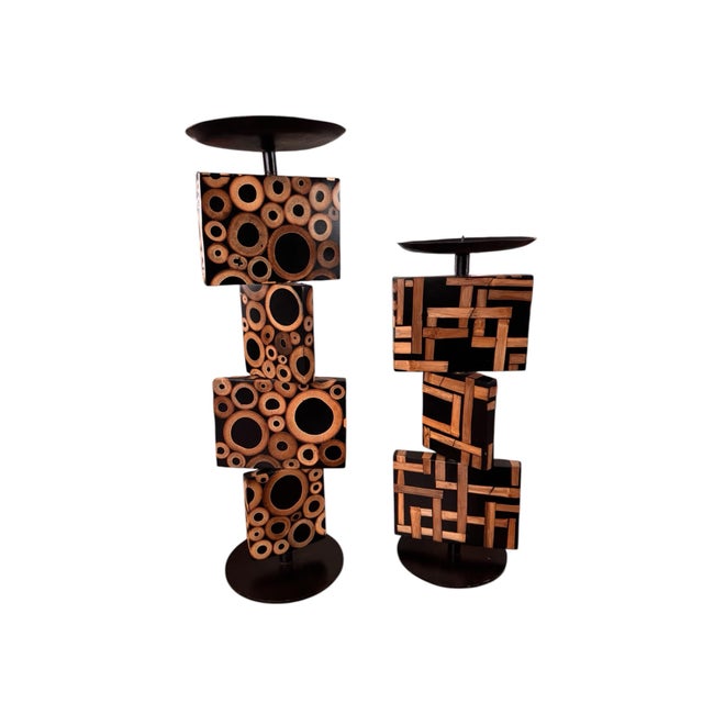 Wood R & Y Augousti Bamboo Candle Holder Pricket, Pair For Sale - Image 7 of 8