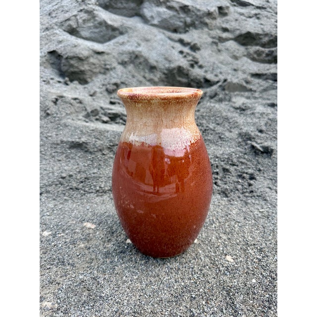 Hand-Thrown Studio Ceramic Vase with Beige Flow Glaze on Reddish-Brown Glossy Glaze, Germany, 1960s For Sale - Image 10 of 15