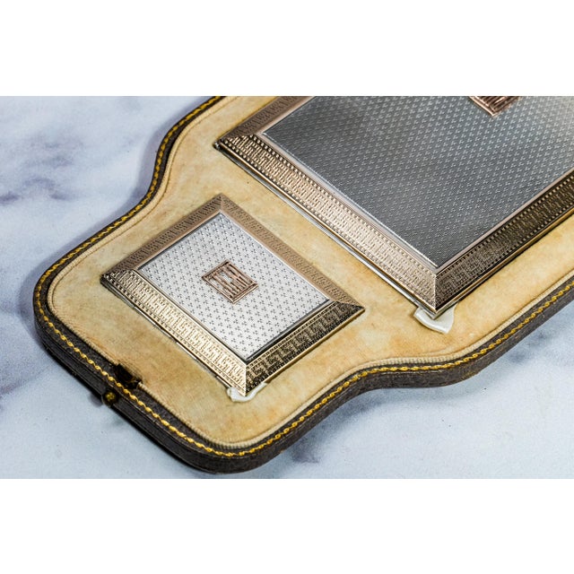 Rare Asprey Art Deco Engine Turned Antique English Sterling Silver Cigarette Case Vesta Case in Presentation Box Luxury Tobacciana For Sale - Image 4 of 18