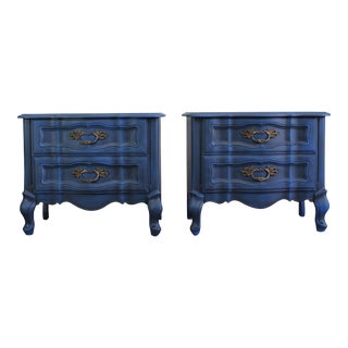 Vintage French Provincial Blue Nightstands, a Pair For Sale