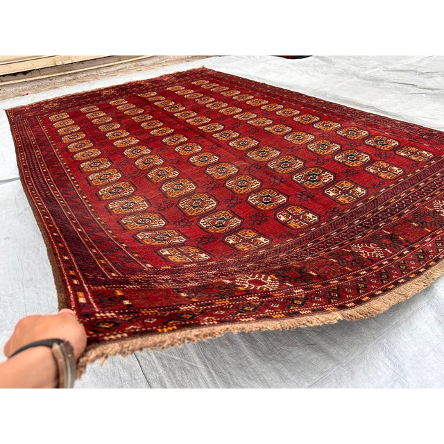 Tribal Red Ersari Bokhara Hand-Knotted Wool Rug - 9'7" X 6'2" For Sale - Image 3 of 11