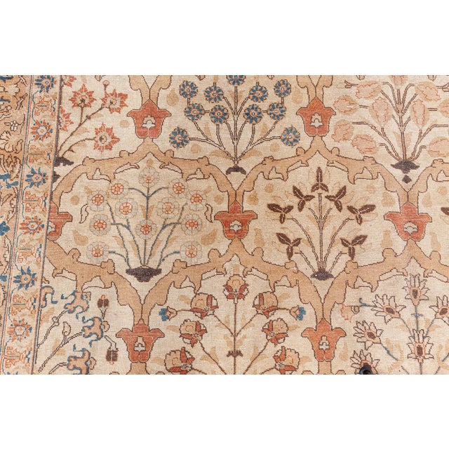 Persian Antique Persian Tabriz Beige Handmade Wool Rug For Sale - Image 3 of 7