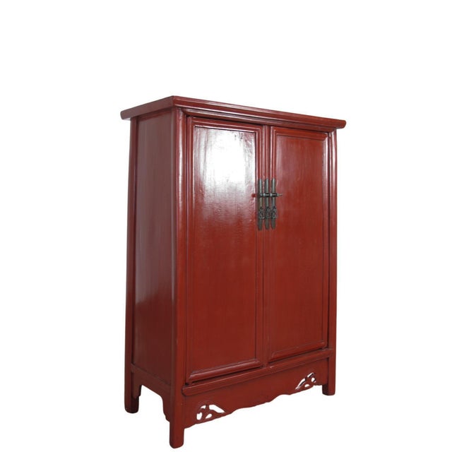 Chinese 52" Tall China Red Cabinet Armoire For Sale - Image 3 of 13