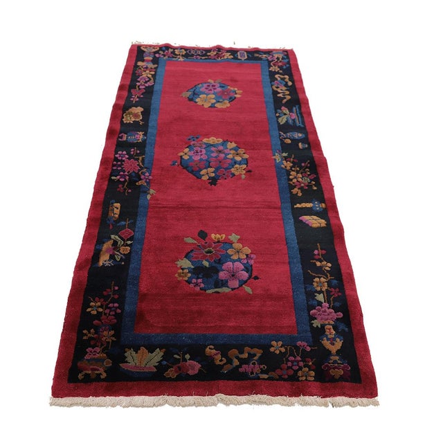 Discover Authentic Vintage Chinese Art Deco Elegance! Elevate your home with this hand-knotted vintage Chinese Art Deco...