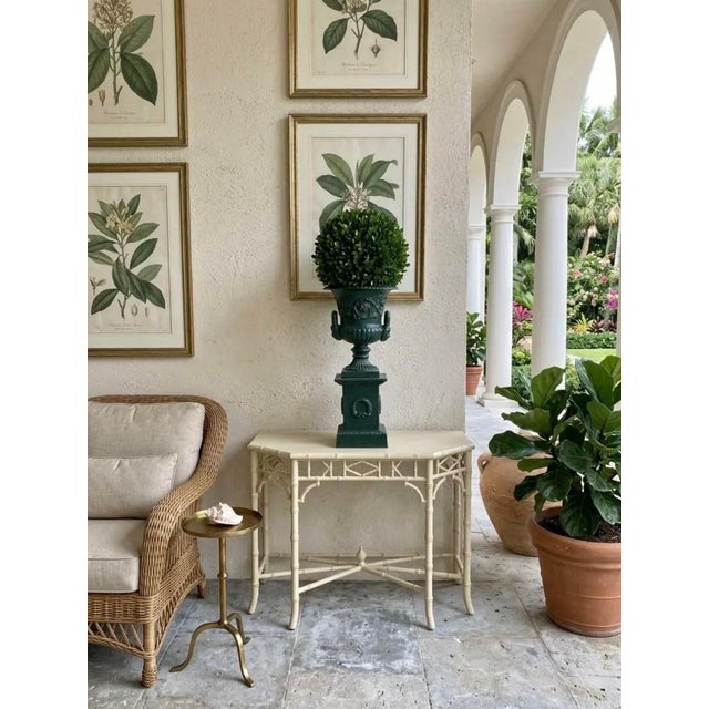 Vintage Neoclassical Cast Iron Garden Urn on Wreath Pedestal - Hunter Green For Sale - Image 12 of 12