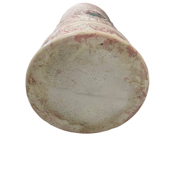 1930s Antique Weller Pottery Pink Ceramic Umbrella Holder Vase For Sale - Image 5 of 11