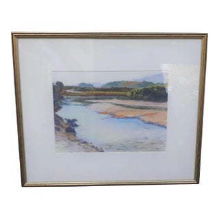 1990s California Marshland Landscape Pastel Drawing, Framed For Sale