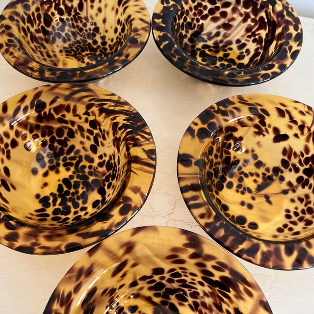 Glass Vintage Tortoise Shell Motif/Leopard Hand-Blown Glass Bowl For Sale - Image 7 of 9