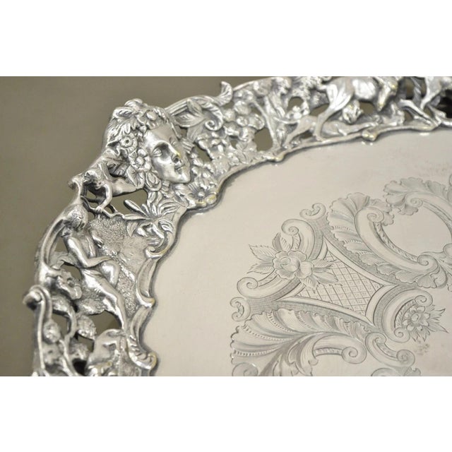 Renaissance Mid 19th Century French Renaissance Bacchanal Scene Silver Plated Bacchus Figural Salver Tray For Sale - Image 3 of 15