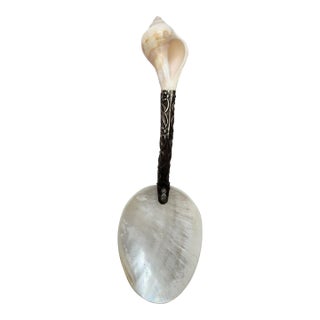 Mid-20th Century Coastal Mother of Pearl & Whelk Shell Caviar Spoon - Ornate Handle For Sale