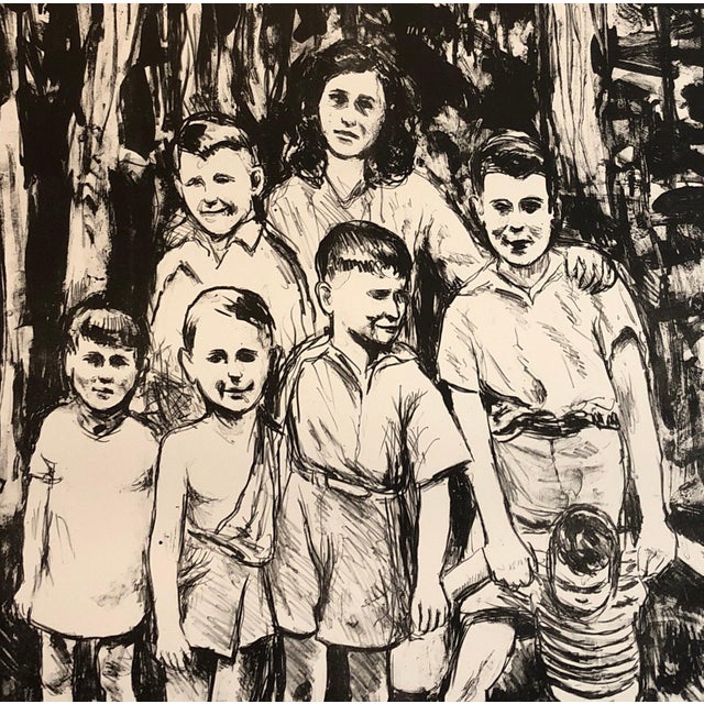 Modern Sid Chafetz, Columbus Ohio State Judaica Lithograph Jewish Americana Family Reunion Portrait, c.1990s For Sale - Image 3 of 4
