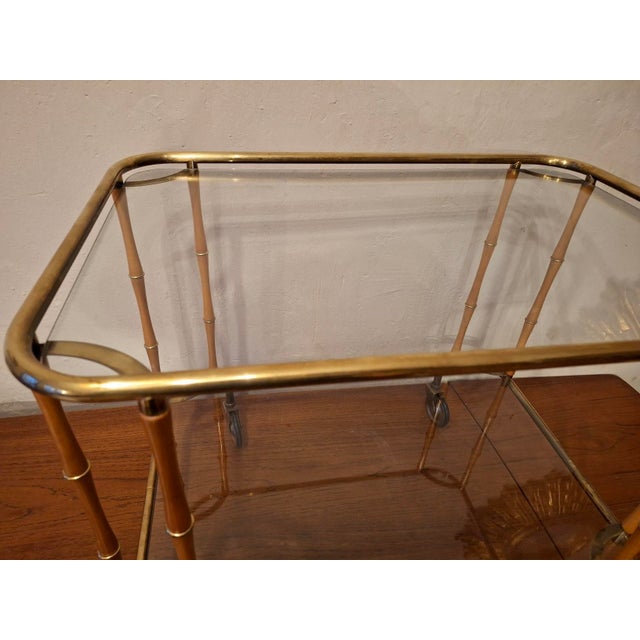Faux Bamboo Serving Bar Cart attributed to Maison Jansen, France, 1960s For Sale - Image 9 of 10