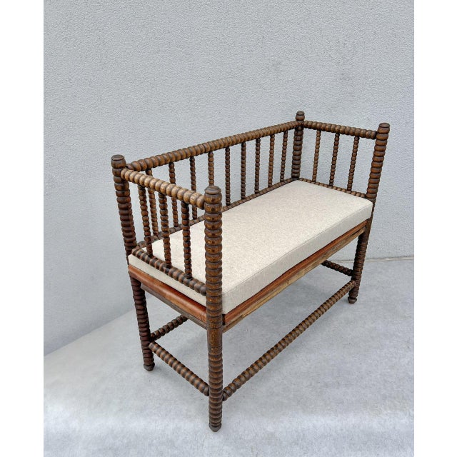 1920s English Jacobean Style Bobbin Wood Bench, 1920s For Sale - Image 5 of 16