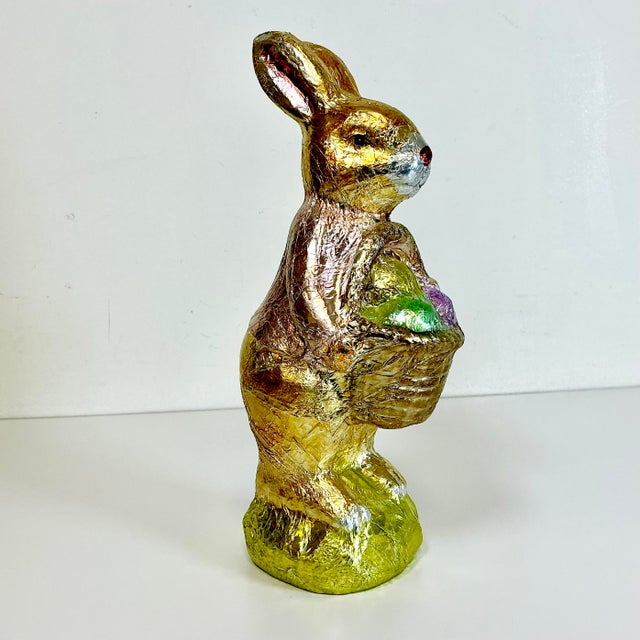 Shabby Chic 1990s Vintage Shabby Chic Foil Covered Plaster Faux Chocolate Bunny Figurine - Easter. For Sale - Image 3 of 15