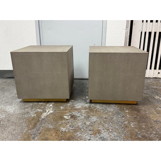 Restoration Hardware Restoration Hardware Gray Shagreen Plinth Side Tables, Pair For Sale - Image 4 of 12
