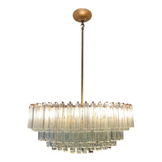 Large Camer Glass Five Tier Oval Murano Chandelier For Sale