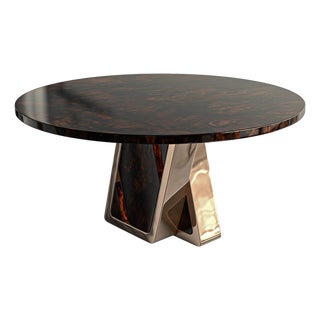 "Amendola" Round Table With Bronze and Burl Walnut, Handmade For Sale