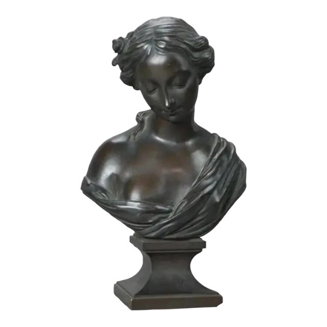 Antique Classical Victorian 12" Bronze Sculpture Bust Statue of a Young Woman Circa 1890 For Sale