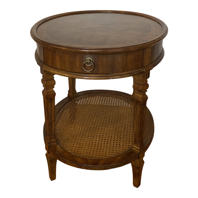 1970s Drexel Heritage Walnut Italian Provincial Oval Side Table For Sale