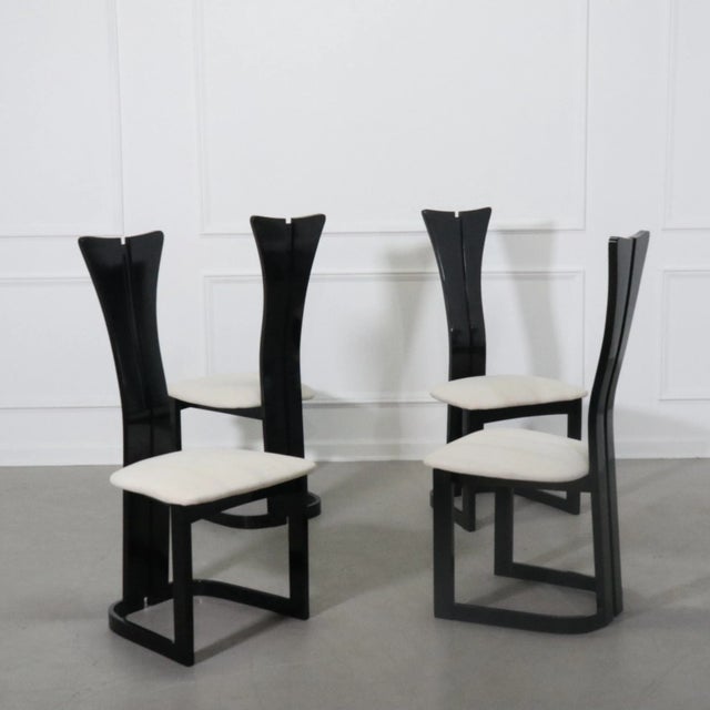Black 80s Post Modern Sculptural High Back Barrel Side Chairs - Set of 4 For Sale - Image 8 of 8