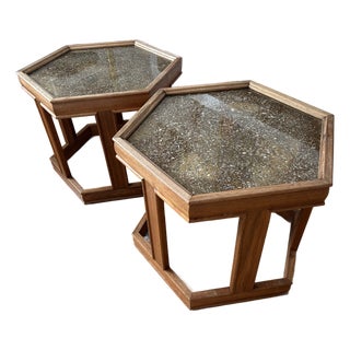 Pair of Mid-Century Modern John Keal Brown Saltman “Domino” Hexagonal Side Tables For Sale