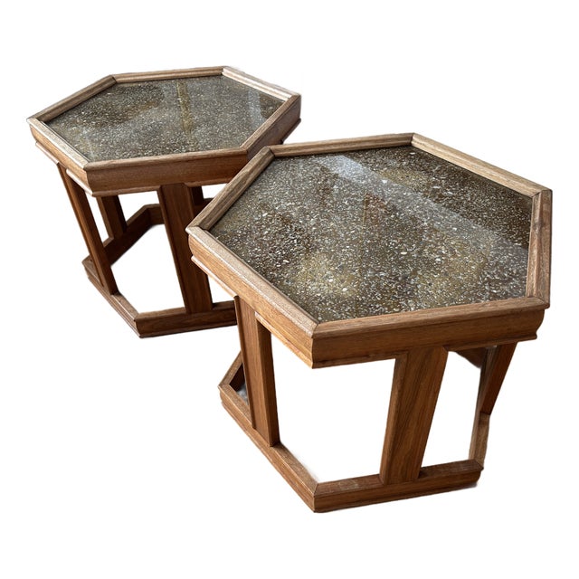 Pair of Mid-Century Modern John Keal Brown Saltman “Domino” Hexagonal Side Tables For Sale