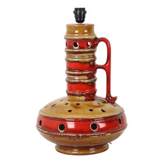 Large Vintage Red and Yellow Ceramic Lamp Base, 1960s For Sale