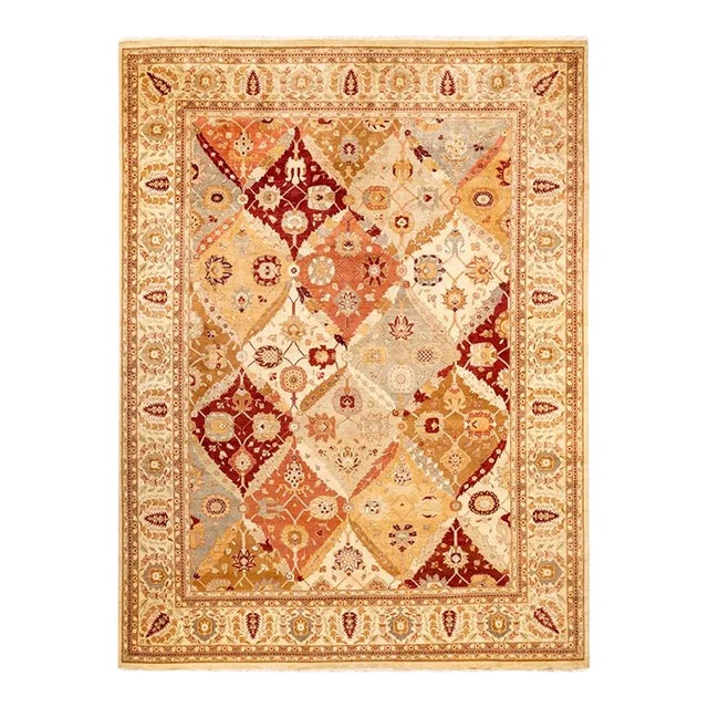 Eclectic, One-of-a-Kind Hand-Knotted Area Rug in Ivory, 9' 2" x 12' 4" For Sale
